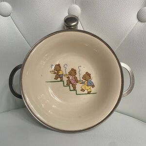 VTG Excello 3 Bears Baby/Child Warming Dish/Bowl on Steel Base Retro Cottagecore